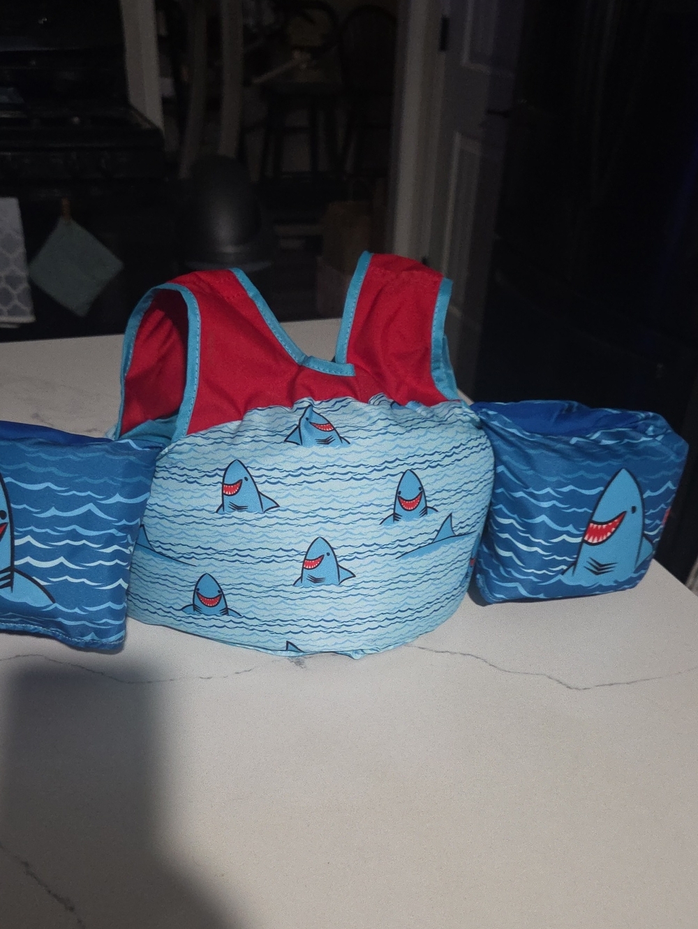 Kids Shark Print Swim Vest Life Jacket - Blue & Red